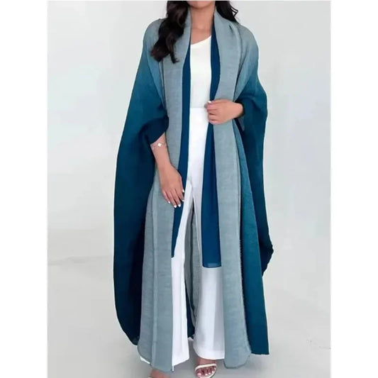 Wrinkled Windbreaker Jacket Bat Sleeve Scarf Collar Gradient Long Retro Coats and Jackets