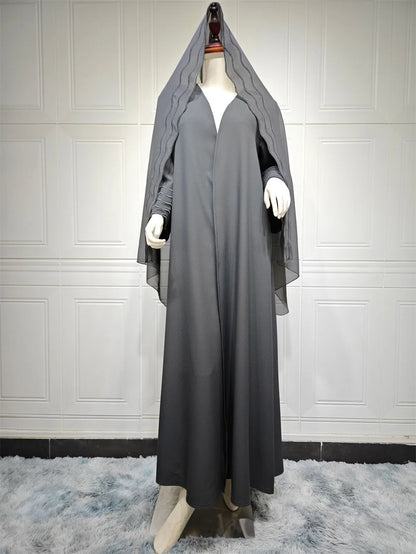 Kimono Open Abaya with Hijib Kebaya Kaftan Arabe