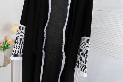 Open Front Abaya Long Sleeve Cardigan Abayas With Belt Maxi 's Tassel Embroidery Kaftan s