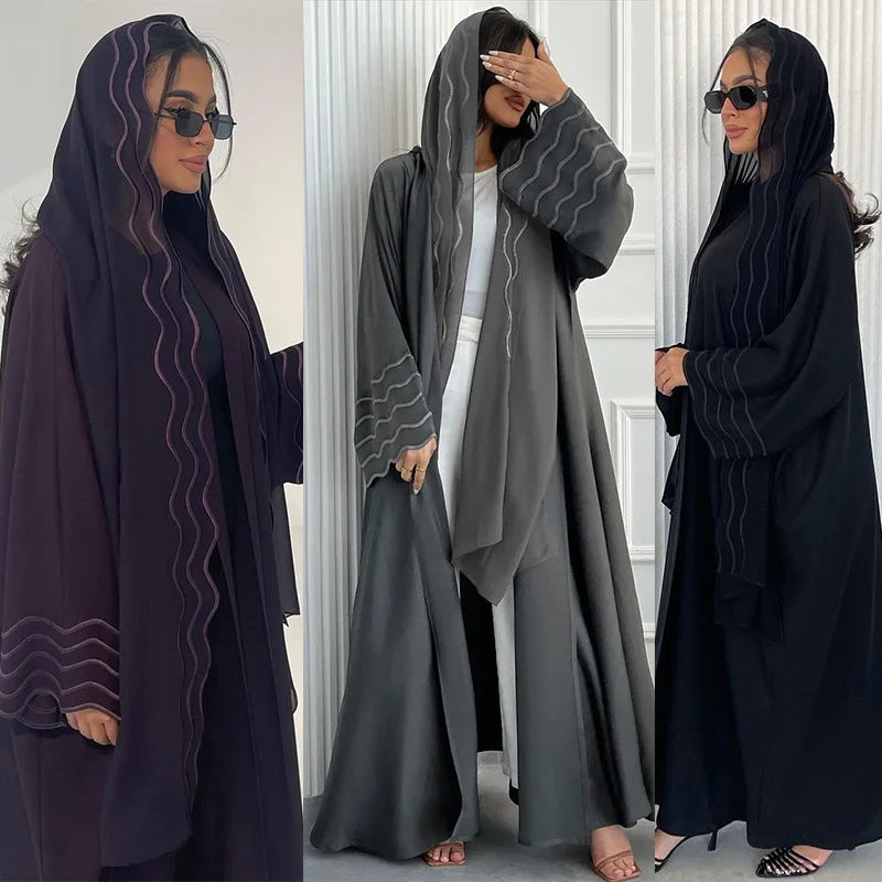 Abaya Black Gray Open Abayas With Hijab Outfit Kaftan Kebaya Cardigan
