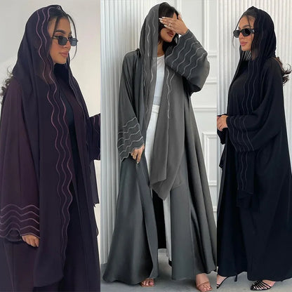 Abaya Black Gray Open Abayas With Hijab Outfit Kaftan Kebaya Cardigan