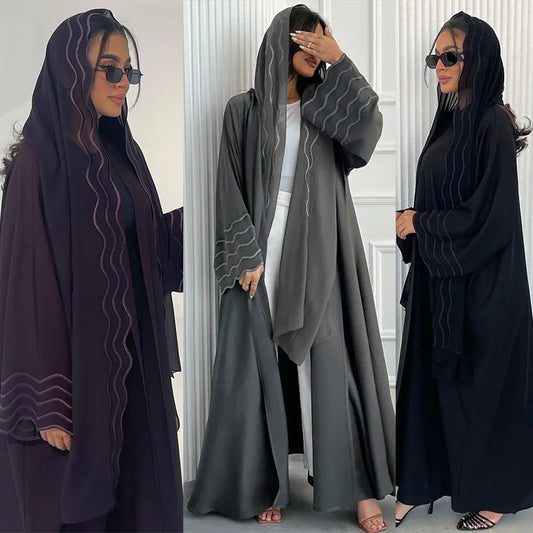 Abaya Black Gray Open Abayas With Hijab Outfit Kaftan Kebaya Cardigan