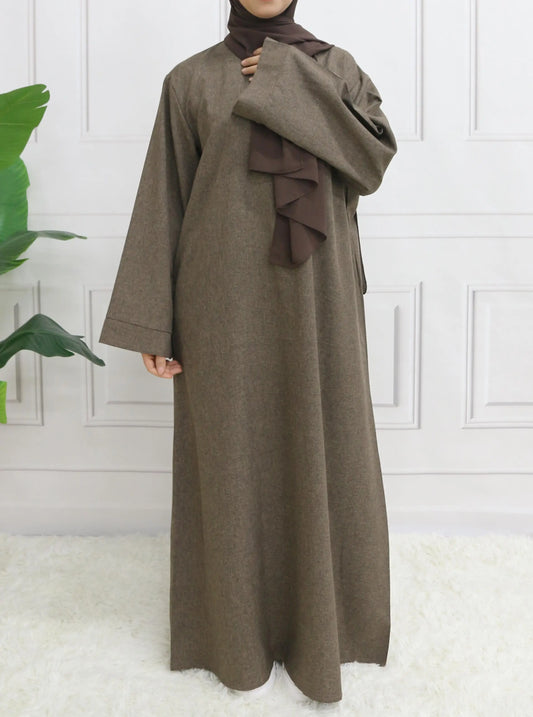 Closed Plain Long Sleeve Abaya Without With Belt Basic Clothes