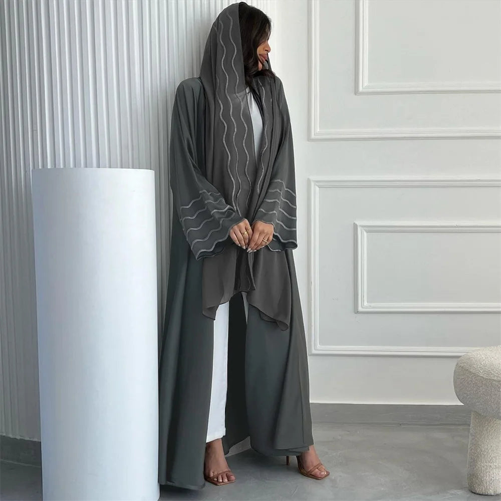 Kimono Open Abaya with Hijib Kebaya Kaftan Arabe