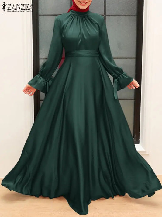 Satin Long Cinched Waist Hijab Abaya s Long Sleeve