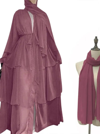 Summer Open Chiffon Kimono Abaya Luxury Set