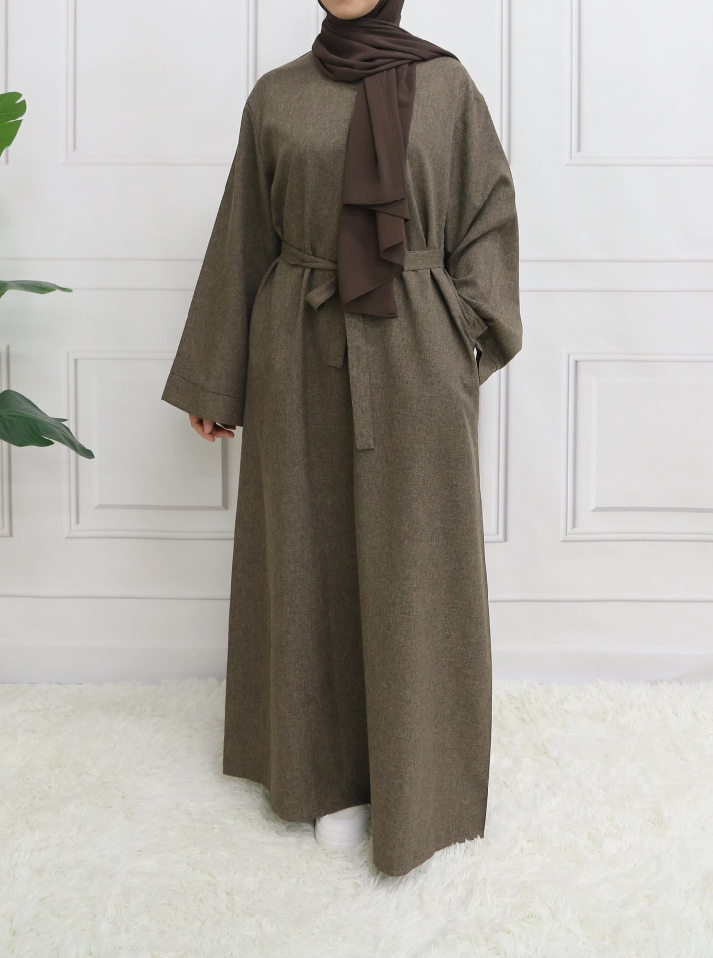 Closed Plain Long Sleeve Abaya Without With Belt Basic Clothes