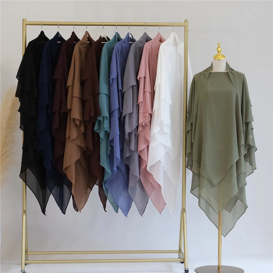3 Layers Chiffon Long Headcover Headscarf Niqab Headdress