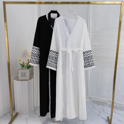 Open Front Abaya Long Sleeve Cardigan Abayas With Belt Maxi 's Tassel Embroidery Kaftan s