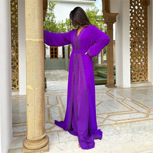 Black Open Abaya Kaftan Longue Caftan