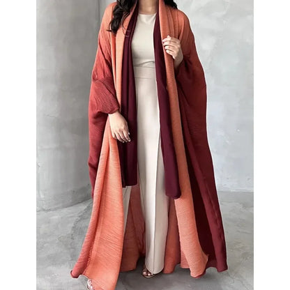 Wrinkled Windbreaker Jacket Bat Sleeve Scarf Collar Gradient Long Retro Coats and Jackets