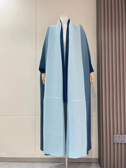 Wrinkled Windbreaker Jacket Bat Sleeve Scarf Collar Gradient Long Retro Coats and Jackets