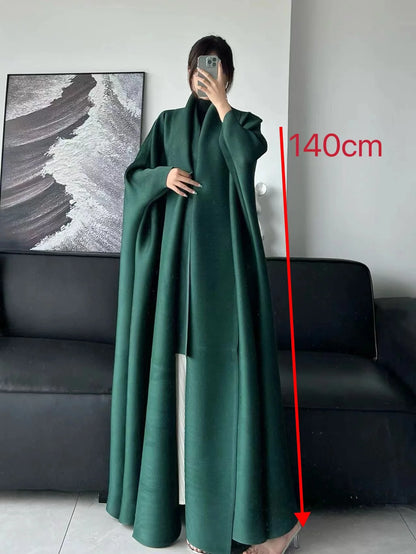 Wrinkled Windbreaker Jacket Bat Sleeve Scarf Collar Gradient Long Retro Coats and Jackets