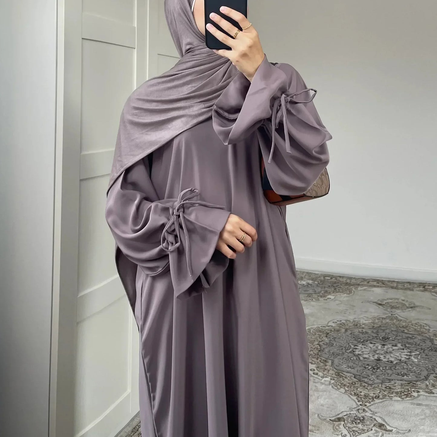 Plain Black Abaya drawstring Maxi Kaftan Kebaya Caftan