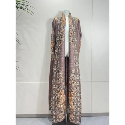 Pleated Trench Coat Vintage Printed Cardigan Loose Plus Size Long Luxury Abaya