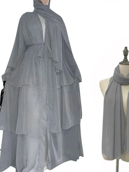 Summer Open Chiffon Kimono Abaya Luxury Set