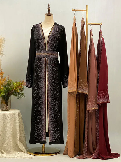 Selling Rhinestone Cardigan With Pockets Kebaya Kimono Abaya Red