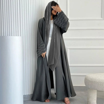 Kimono Open Abaya with Hijib Kebaya Kaftan Arabe