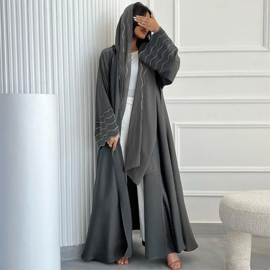 Kimono Open Abaya with Hijib Kebaya Kaftan Arabe