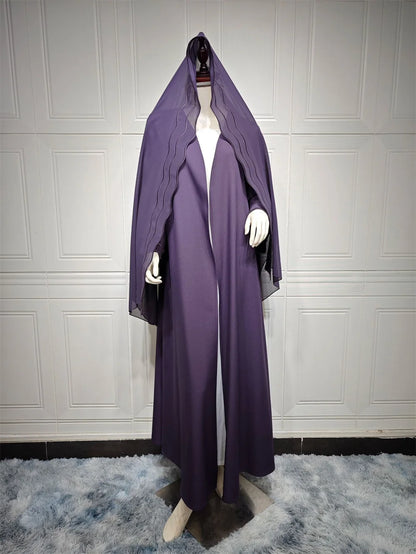 Kimono Open Abaya with Hijib Kebaya Kaftan Arabe