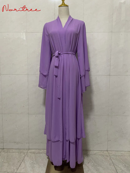 Chiffon Abaya Kimono Cardigan Abayas Casual female With Belt F2664