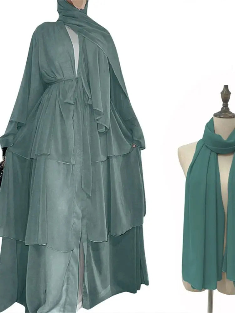 Summer Open Chiffon Kimono Abaya Luxury Set