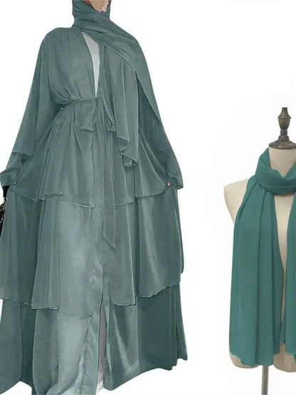 Summer Open Chiffon Kimono Abaya Luxury Set