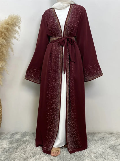 Selling Rhinestone Cardigan With Pockets Kebaya Kimono Abaya Red