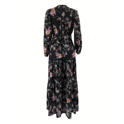 Abaya Turtleneck Floral Print Belted Kaftan Abayas