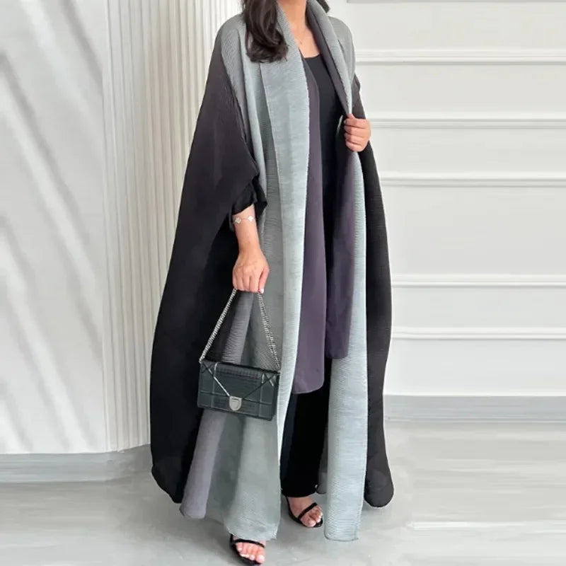 Wrinkled Windbreaker Jacket Bat Sleeve Scarf Collar Gradient Long Retro Coats and Jackets