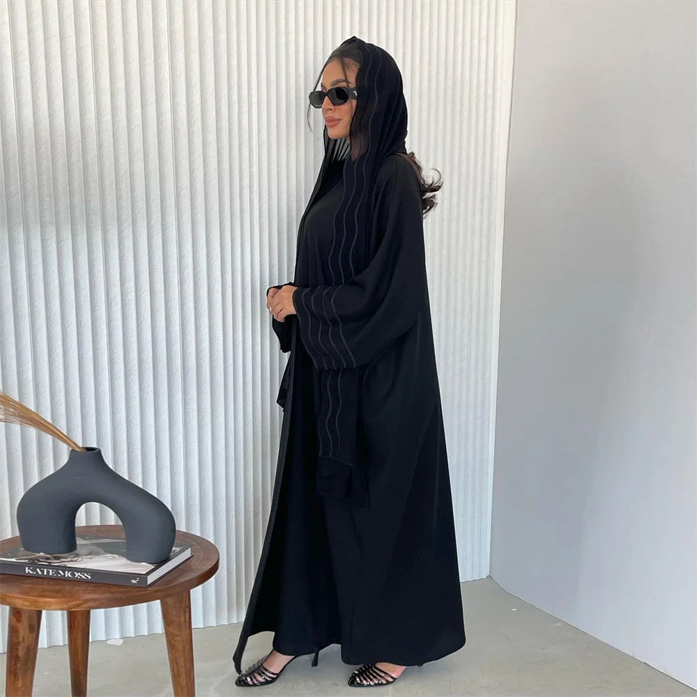 Kimono Open Abaya with Hijib Kebaya Kaftan Arabe