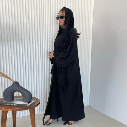 Kimono Open Abaya with Hijib Kebaya Kaftan Arabe