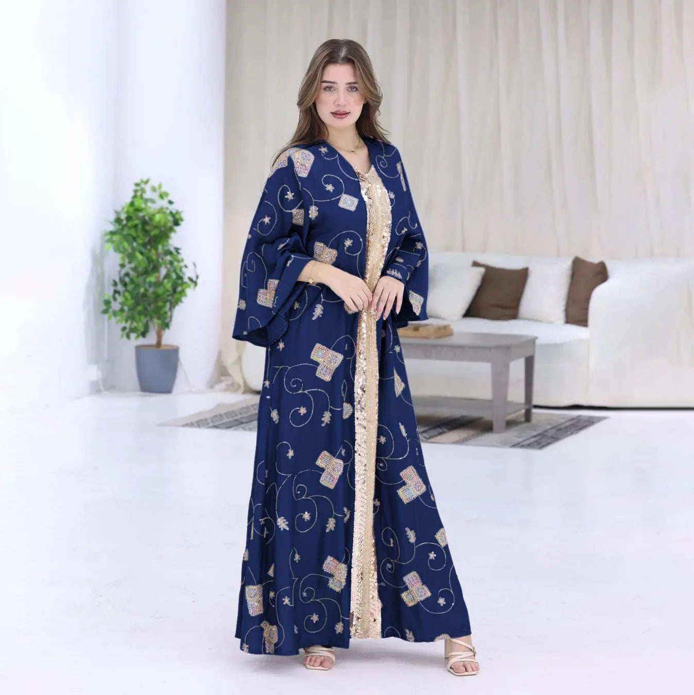 Embroidery Sequins Abaya Maxi Kaftan Party Caftan Party es