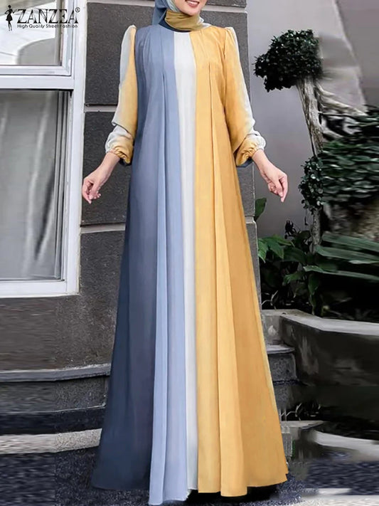 Abaya Hijab Long Sleeve Contrast Color Party Kaftan Turkey Sundress Maxi