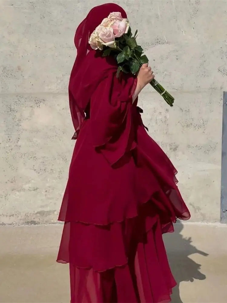 Summer Open Chiffon Kimono Abaya Luxury Set