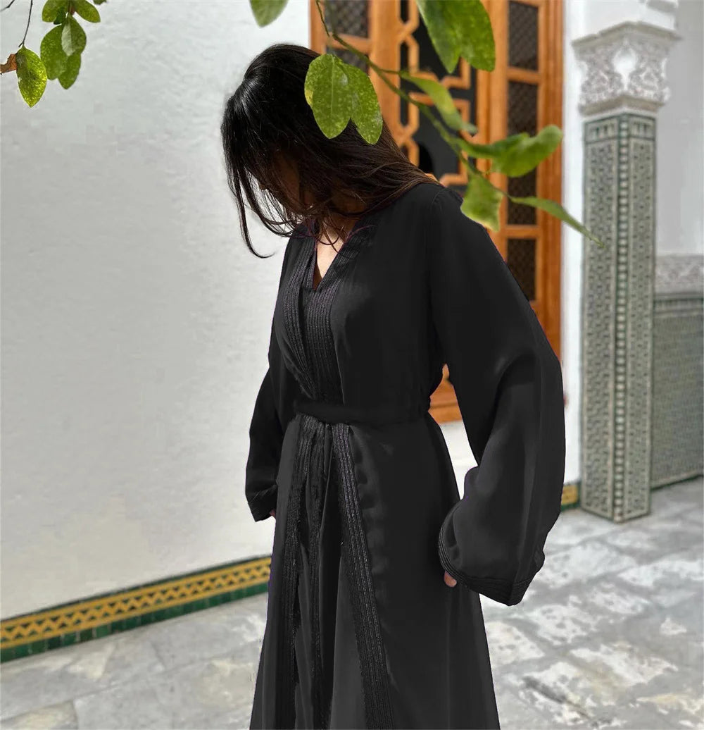 Black Open Abaya Kaftan Longue Caftan