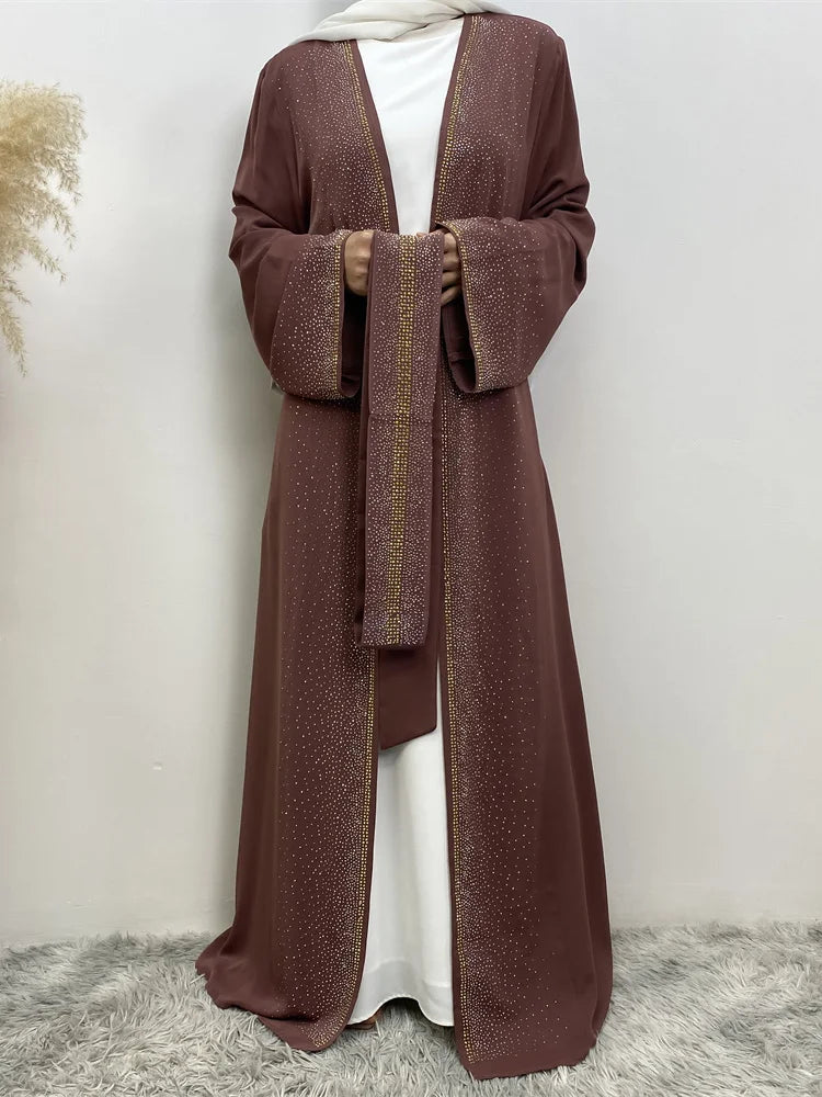 Selling Rhinestone Cardigan With Pockets Kebaya Kimono Abaya Red