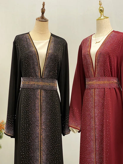 Selling Rhinestone Cardigan With Pockets Kebaya Kimono Abaya Red