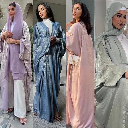 Shiny Party Abaya Batwing Satin Open Kimono Luxury Abayas Kaftan
