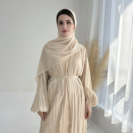 Luxury Abaya Musulman With Hijab 'S Belted Sets Moroccan Caftan
