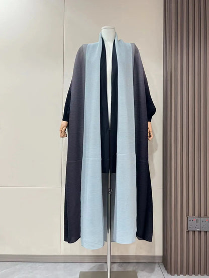 Wrinkled Windbreaker Jacket Bat Sleeve Scarf Collar Gradient Long Retro Coats and Jackets