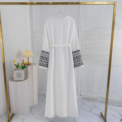 Open Front Abaya Long Sleeve Cardigan Abayas With Belt Maxi 's Tassel Embroidery Kaftan s