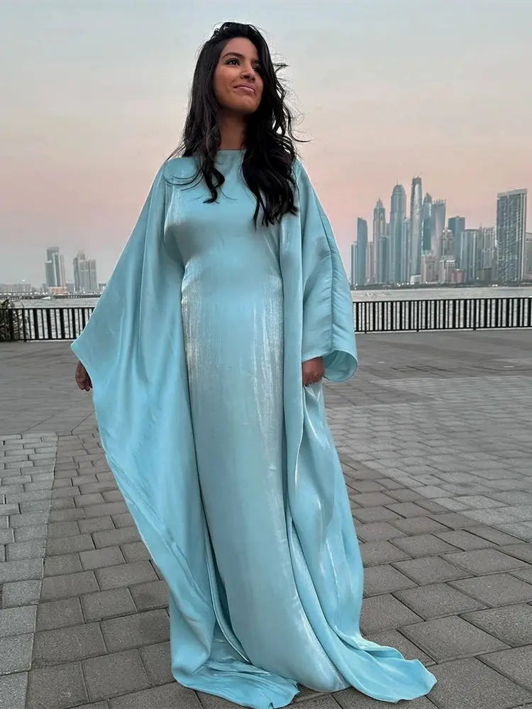 Summer Satin Batwing Abaya Maxi Kaftan Caftan ne