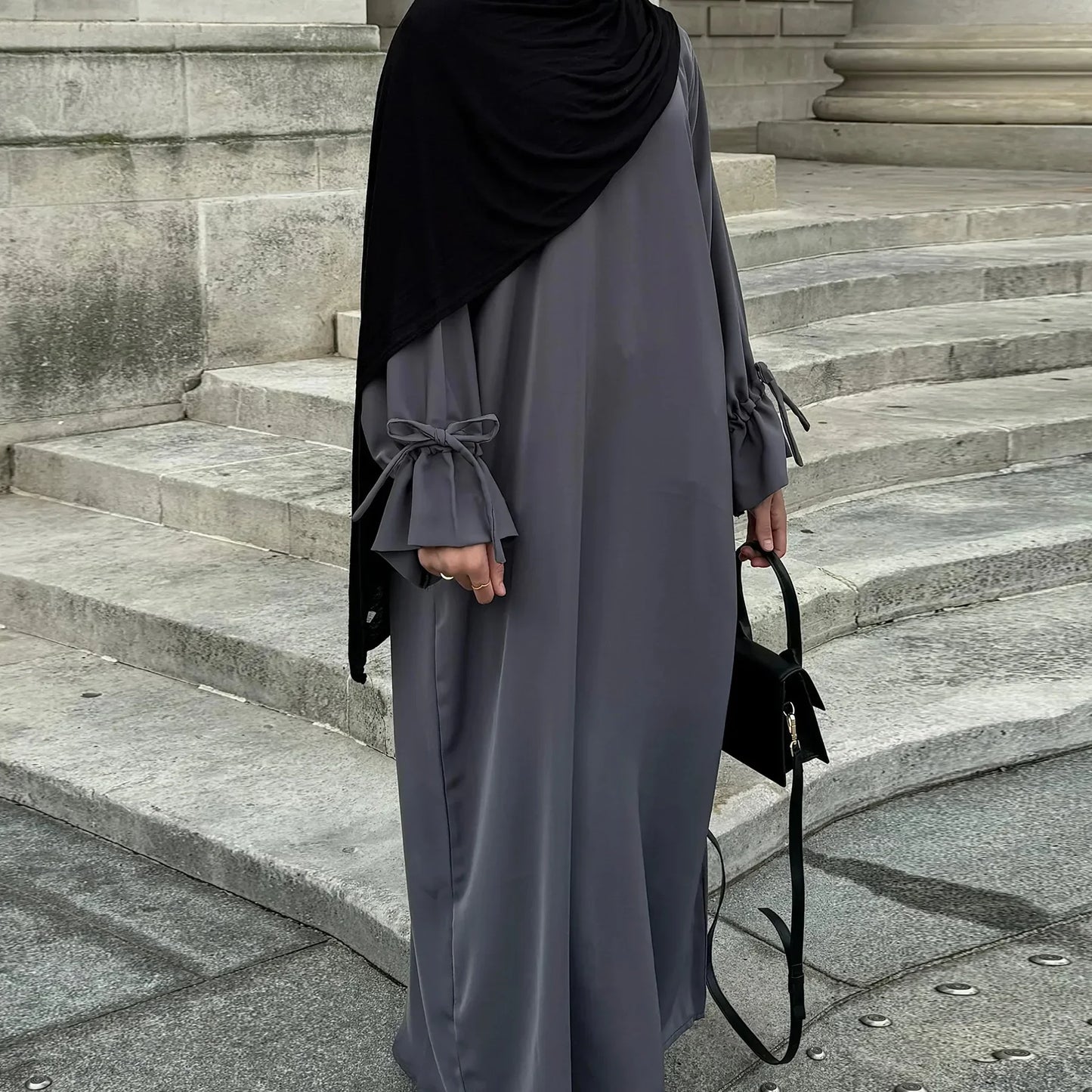 Plain Black Abaya drawstring Maxi Kaftan Kebaya Caftan