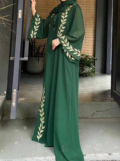 Abaya Embroidery with Scarf 2 Piece Set Long Abayas Kaftan Headscarf Gorgeous