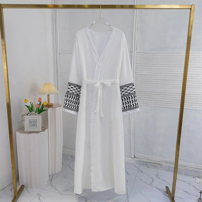 Open Front Abaya Long Sleeve Cardigan Abayas With Belt Maxi 's Tassel Embroidery Kaftan s