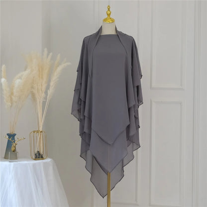 3 Layers Chiffon Long Headcover Headscarf Niqab Headdress
