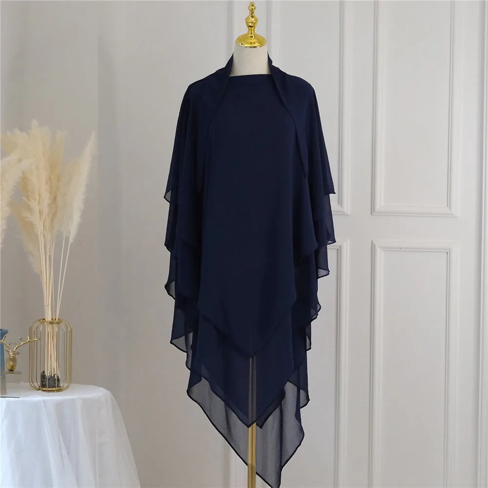 3 Layers Chiffon Long Headcover Headscarf Niqab Headdress