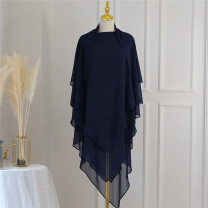 3 Layers Chiffon Long Headcover Headscarf Niqab Headdress