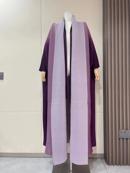Wrinkled Windbreaker Jacket Bat Sleeve Scarf Collar Gradient Long Retro Coats and Jackets